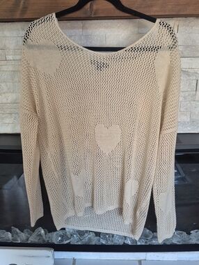 Double Zero Cream Knit Heart Detail Sweater
